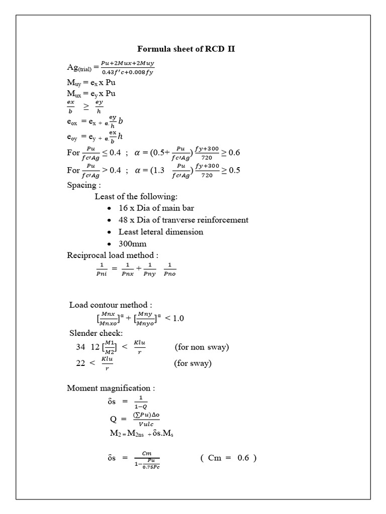 Formula Sheet of RCD | PDF
