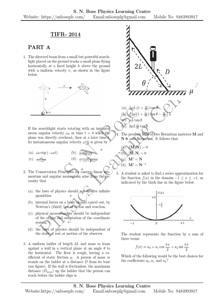 TIFR GS Physics 2014 Question Paper With Answer Key | PDF | Force | Physics