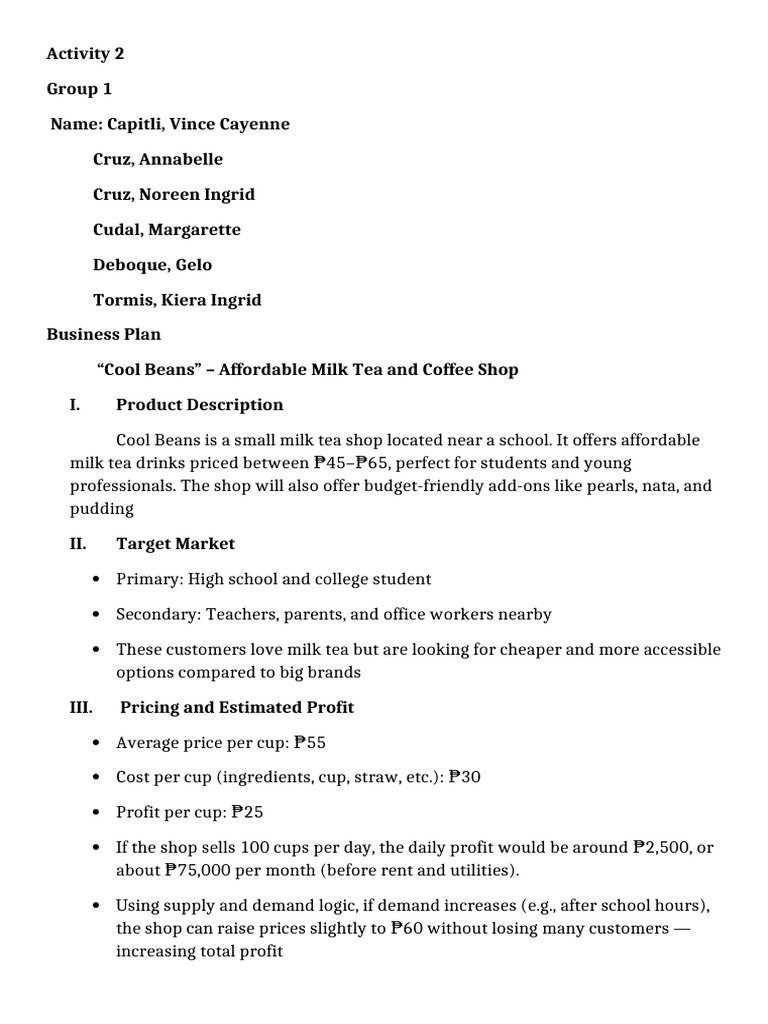 Mini Business Plan Case Study 2 | PDF