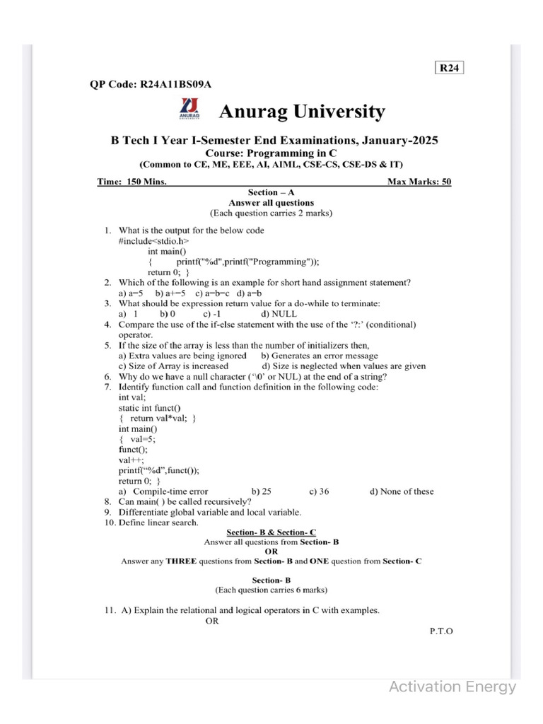 Programming in C (R24) - Sem | PDF