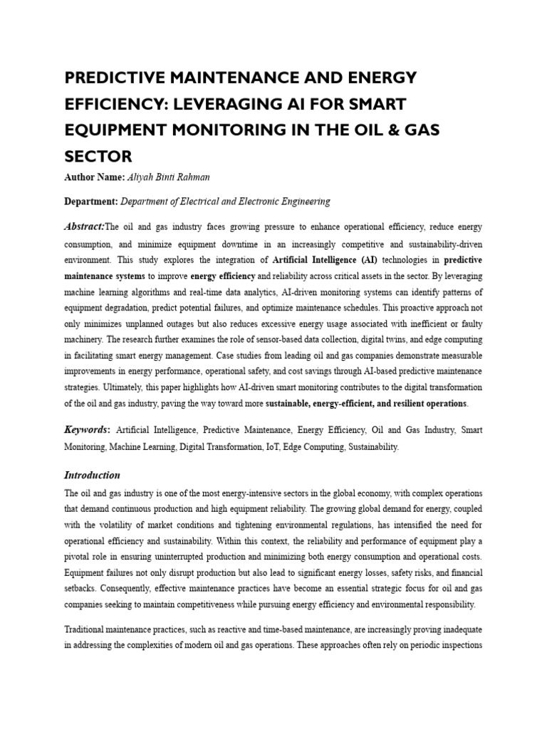 Predictive Maintenance and Energy Efficiency: Leveraging Ai For Smart ...
