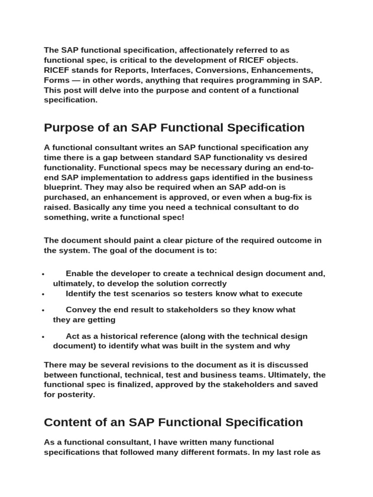 Sap Functional Specification | PDF | Specification (Technical Standard ...