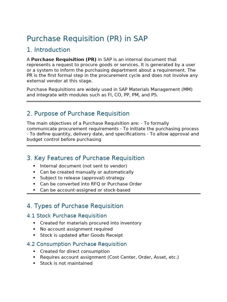 Purchase Requisition in Sap | PDF | Business