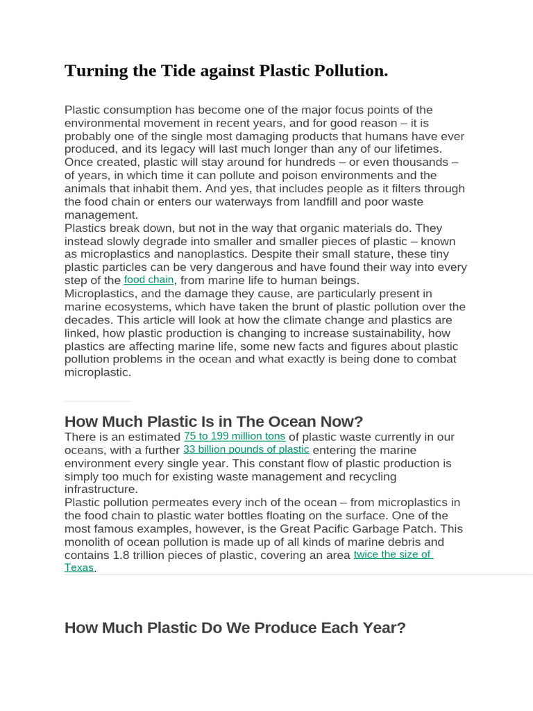Turning The Tide Against Plastic Pollution | PDF | Plastic | Pollution