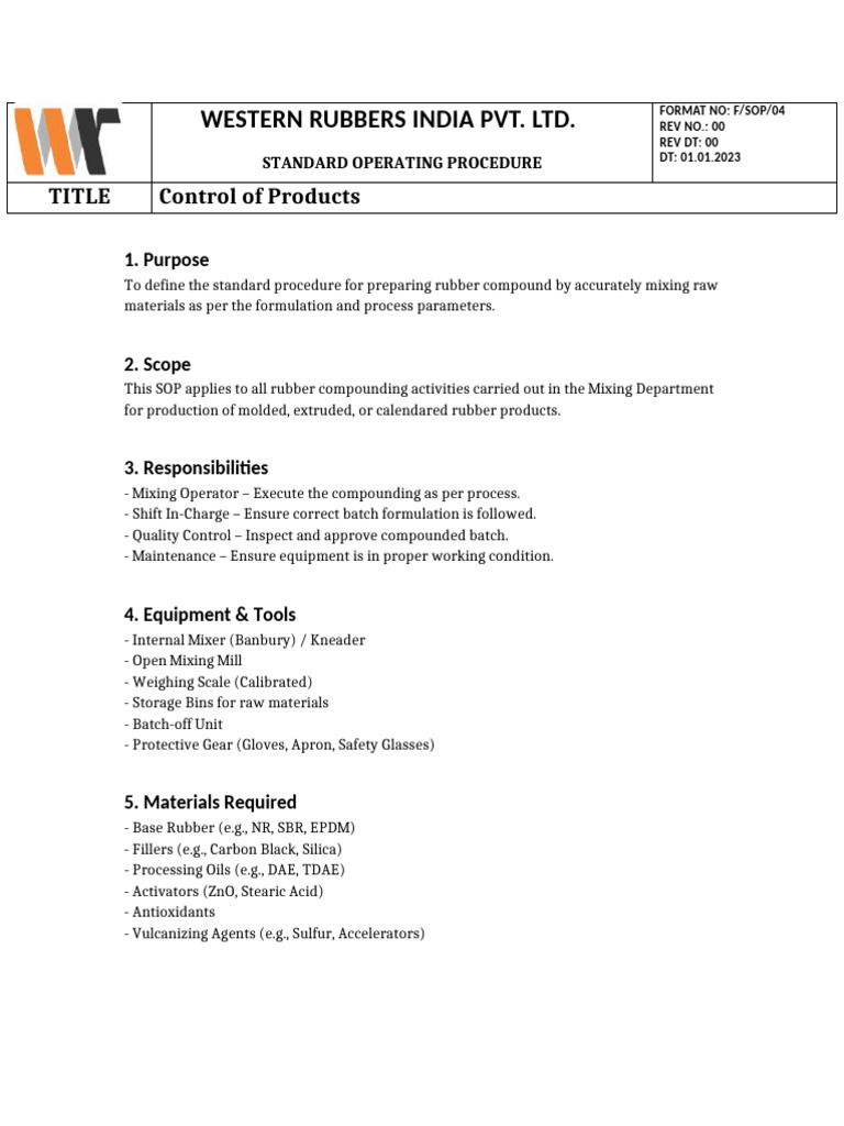 Process SOP Rubber Compounding | PDF | Natural Rubber | Personal ...