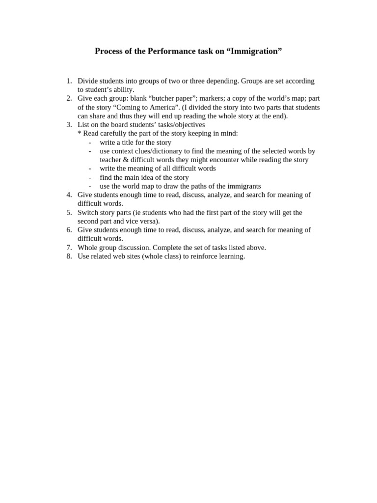 Process For The Performance Task On | PDF