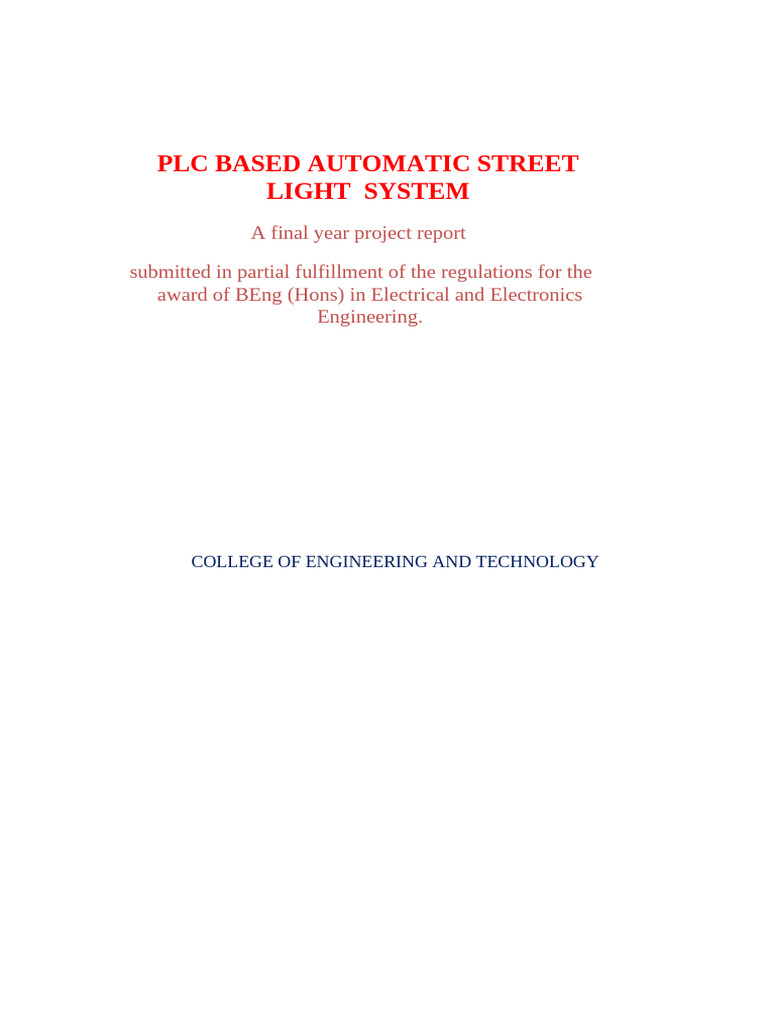 PLC Based Automatic Street Light System | PDF | Programmable Logic ...