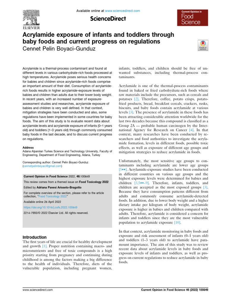 Acrylamide Exposure of Infants and Toddlers Through Baby Foods and ...