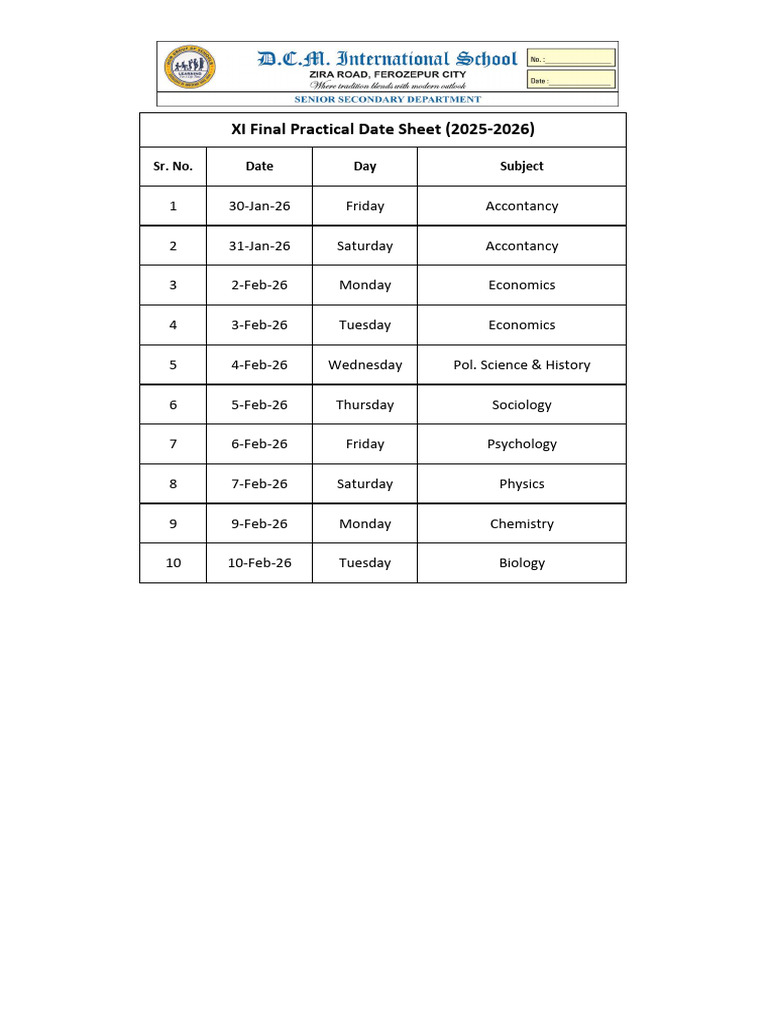 +1 Final Practical Schedule | PDF