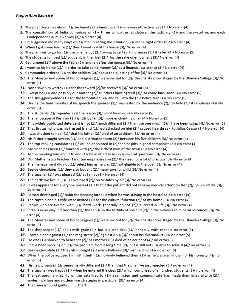 Preposition (Practice Set) | PDF