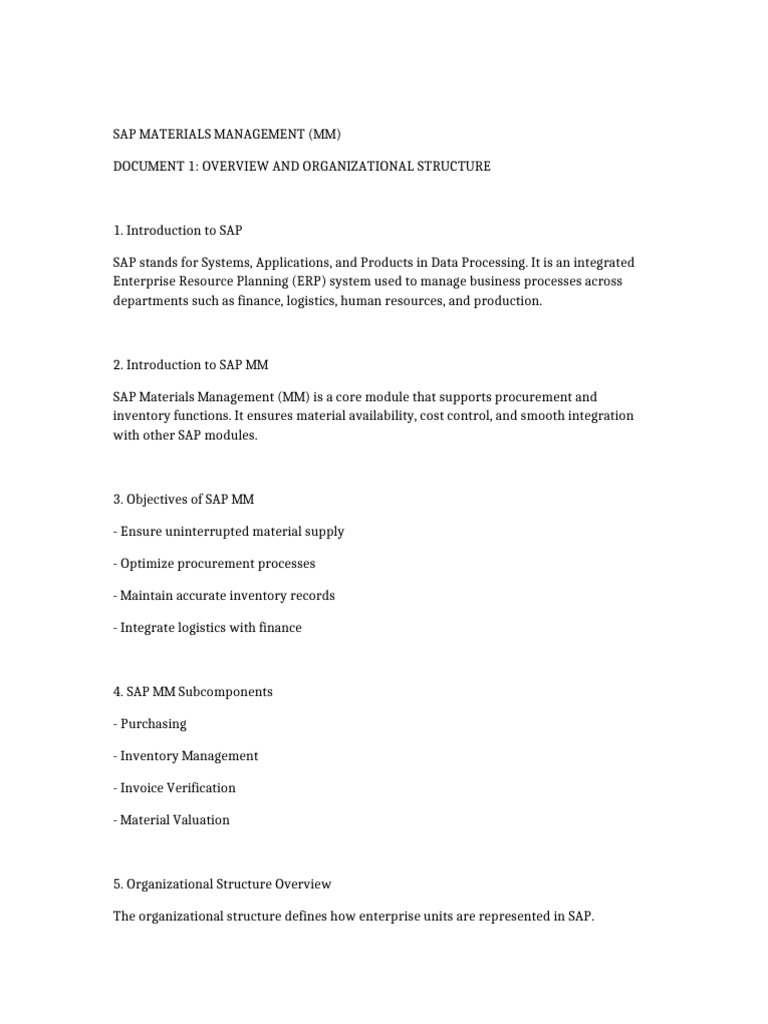 SAP MM Document 1 Overview and Org Structure | PDF
