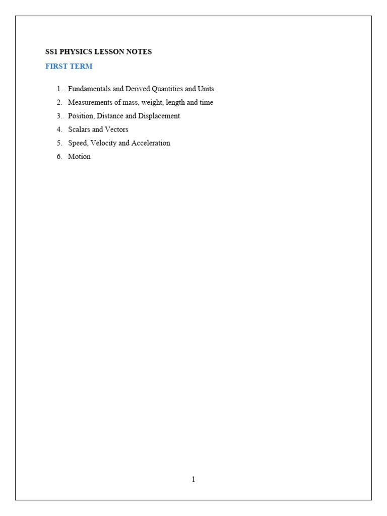 Ss1 Physics Notes | PDF | Force | Friction