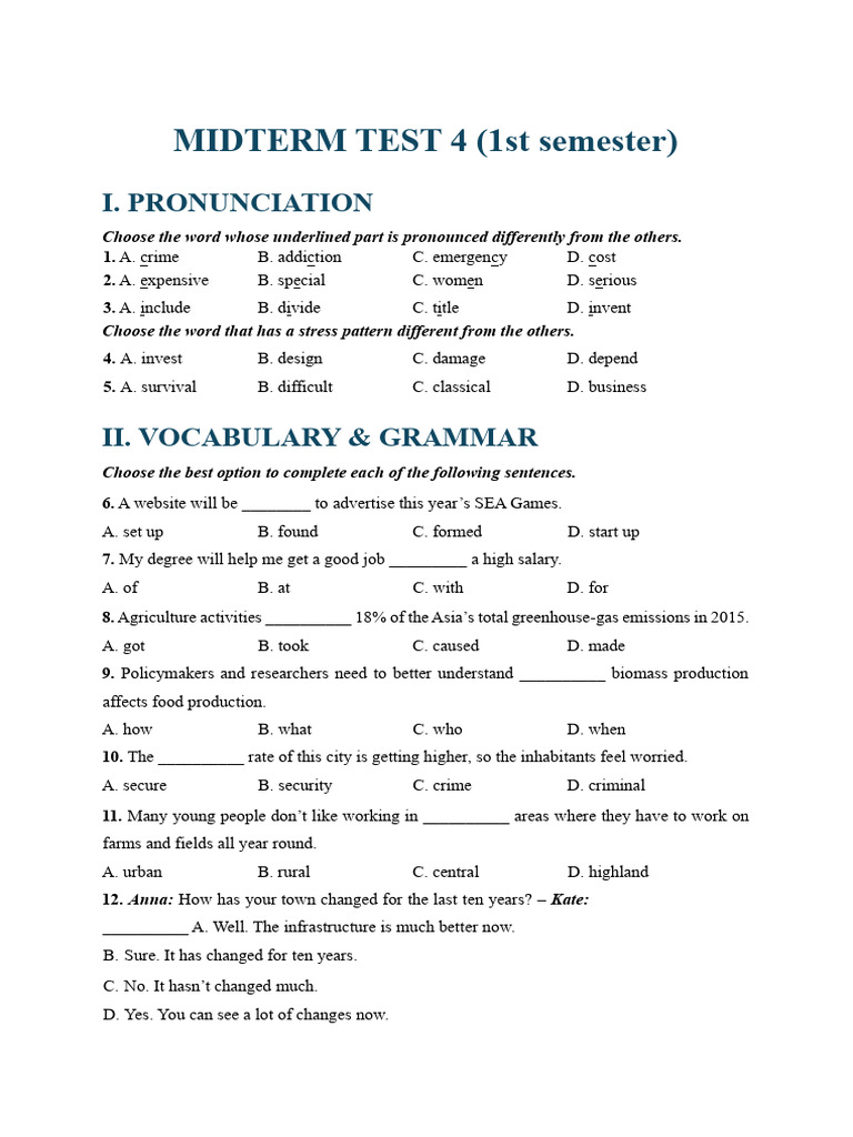 MIDTERM TEST 4 (1st Semester) | PDF