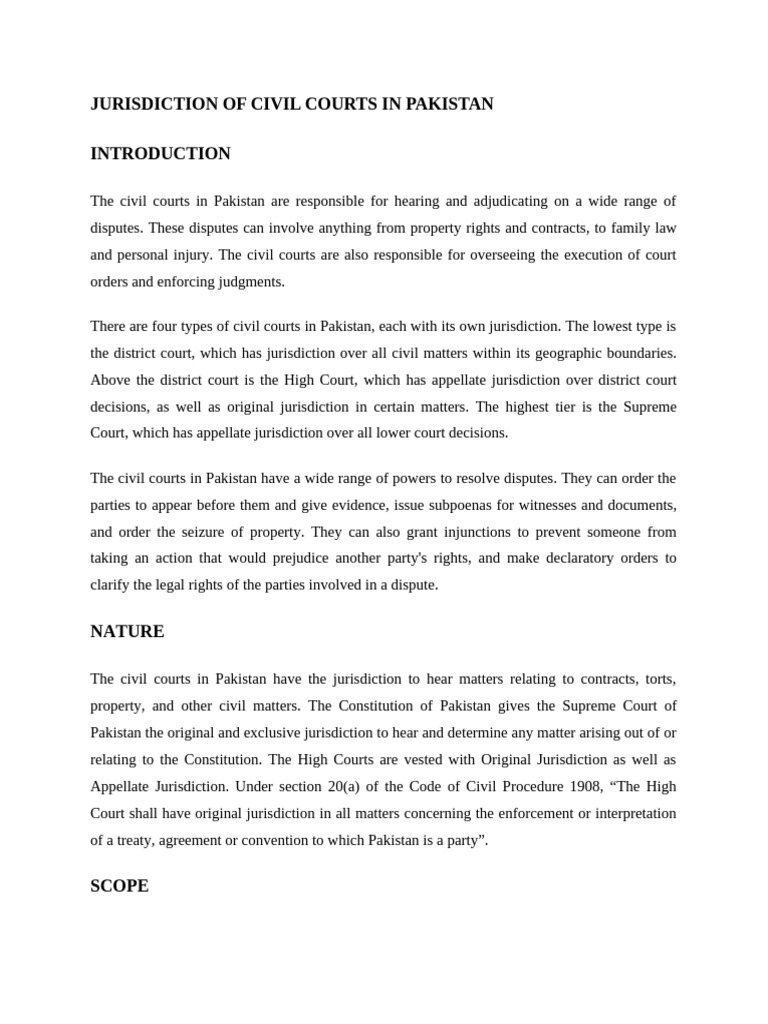 Jurisdiction of Civil Courts in Pakistan | PDF | Supreme Courts ...