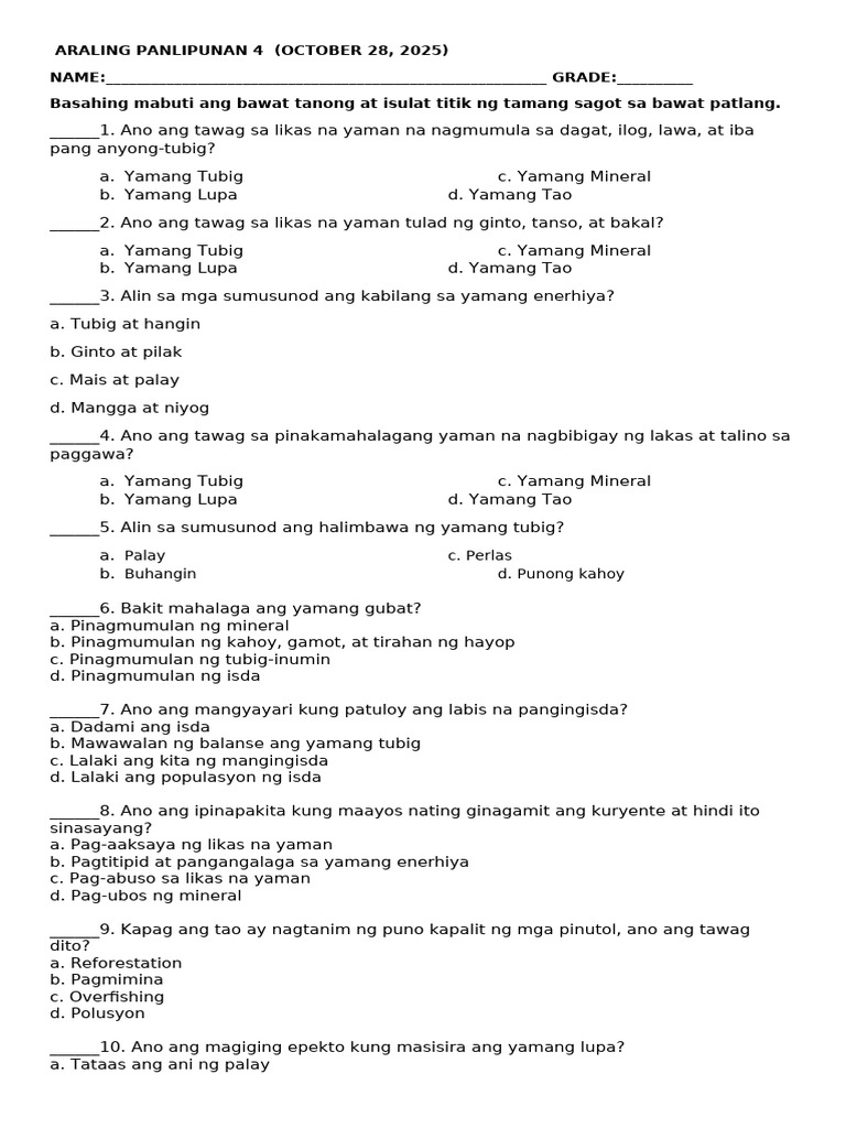 Ap 4 Q2-Exam | PDF