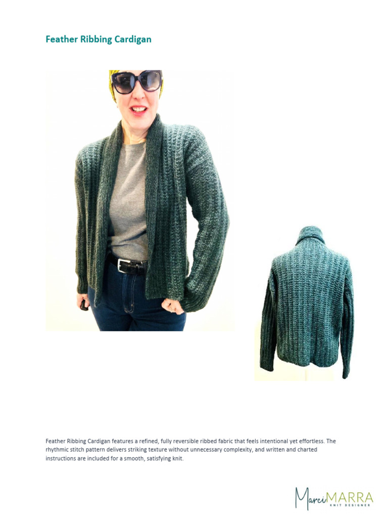 Feather Ribbing Cardigan | PDF | Knitting | Gauge (Knitting)