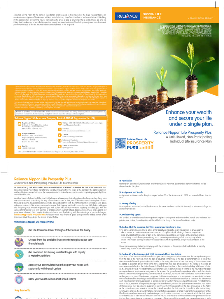 RNLI Prosperity Plus Brochure | PDF | Insurance | Life Insurance