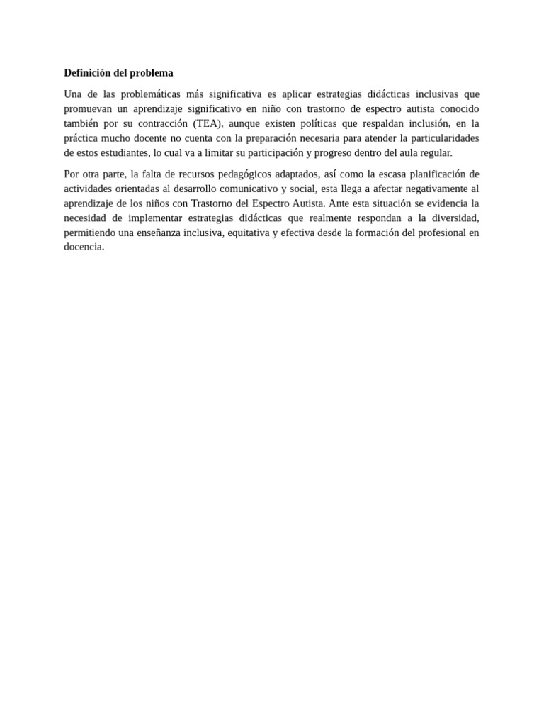 Definición Del Problema TEA | PDF