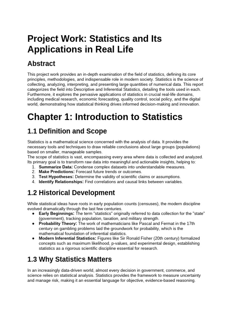 Project Work - Statistics and Real-Life Application... | PDF ...