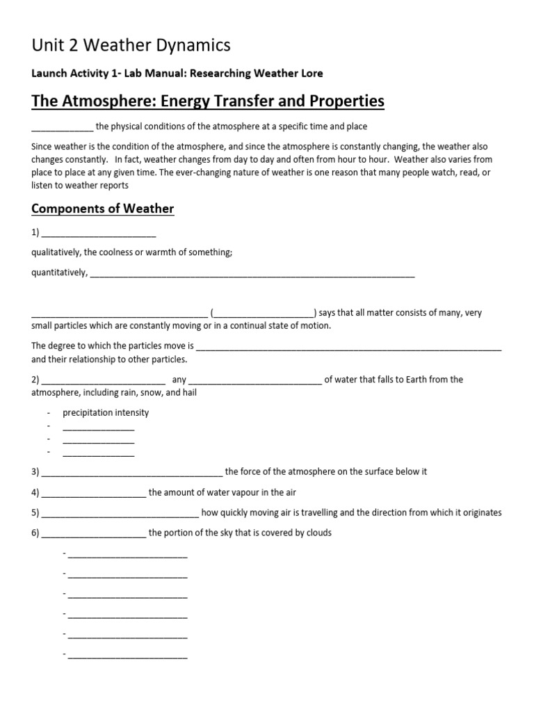 unit_2_weather_dynamics_student_notes_booklet | PDF | Atmosphere Of ...