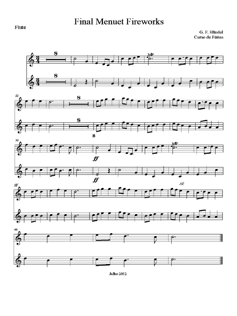 Final Minuet From Fireworks - Handel - 2 FLUTE | PDF