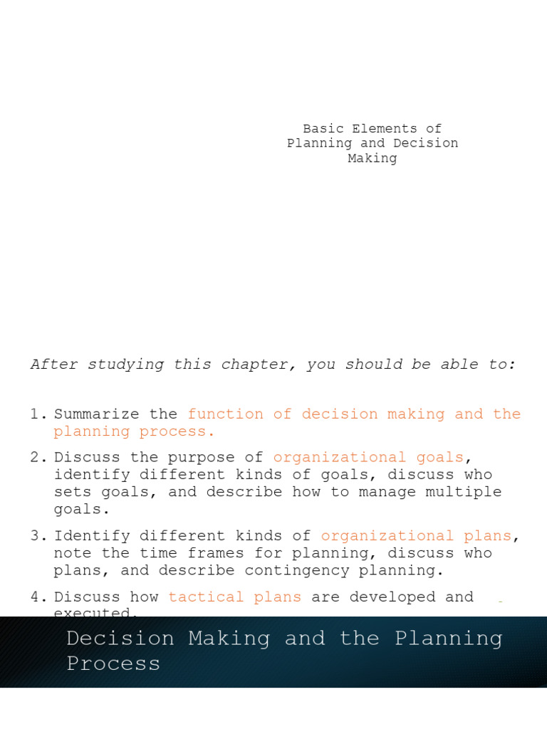 Chapter 4 Planning and Decision Making | PDF | Goal | Strategic Planning