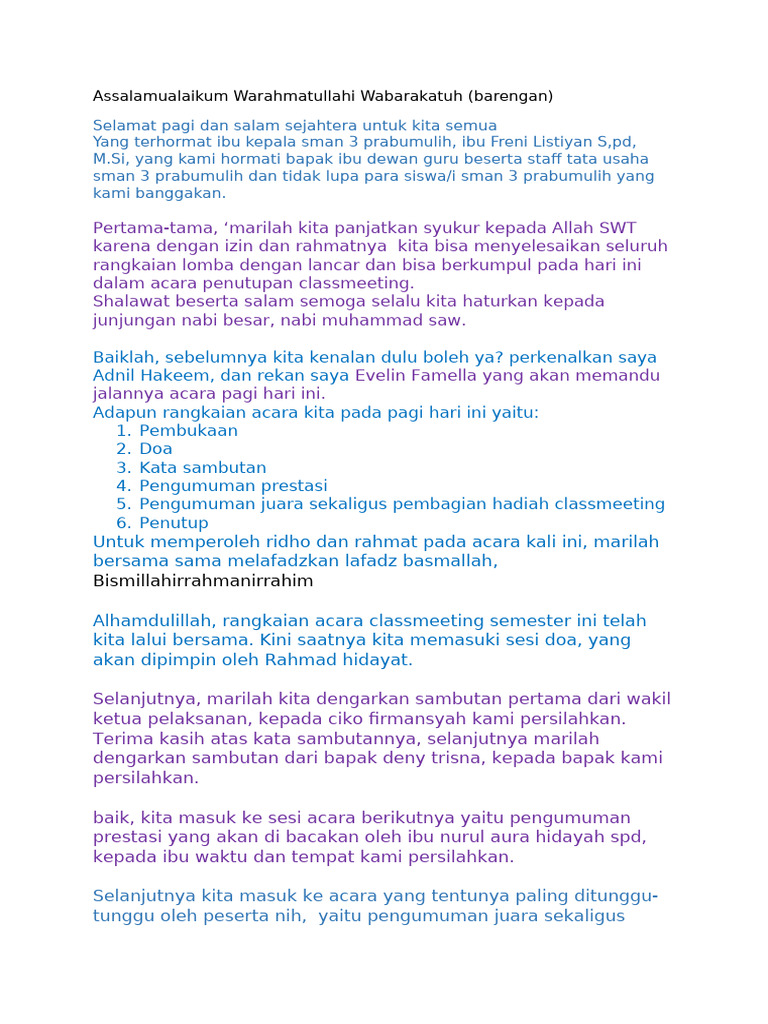 MC Penutupan Classmeet | PDF