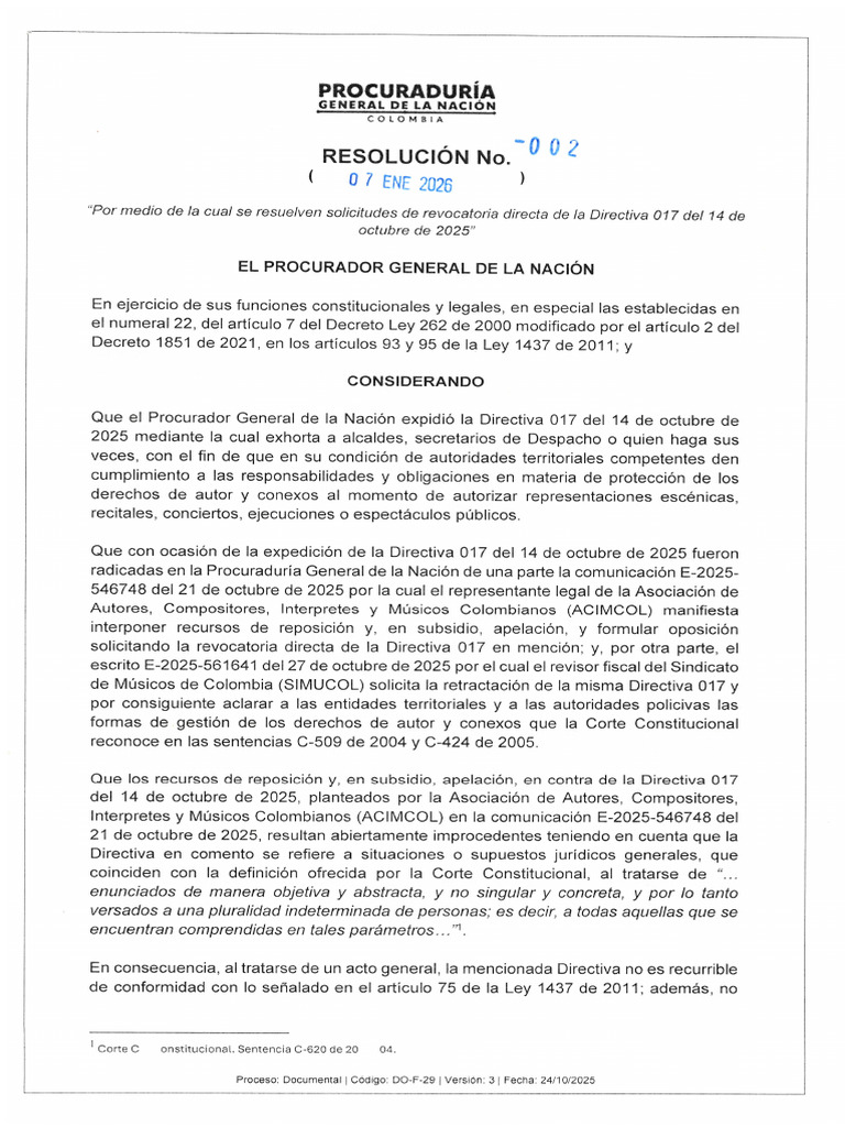 Resolución No. 002 de 07 de Enero de 2026 | PDF