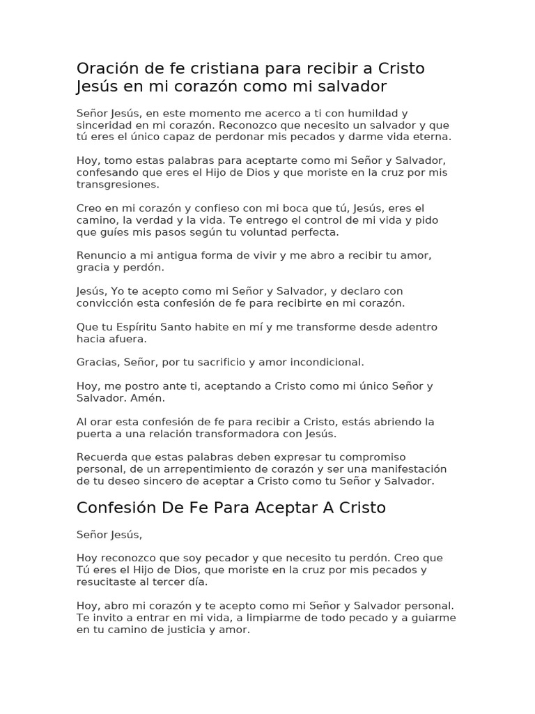 3 Oraciones de Fe | PDF | Cristo (título) | Pecado