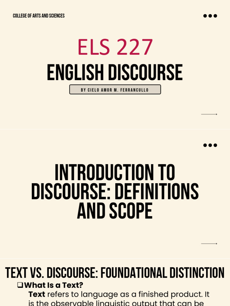 ELS-227-English-Discourse-Lecture-1 (2) | PDF | Semantics | Linguistics