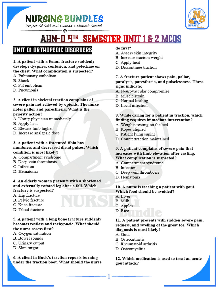Ahn-II Unit 1 & 2 Mcqs by Nursing Bundles | PDF | Diabetes | Osteoarthritis