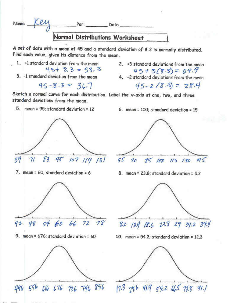 Normal Distribution Practice Questions-Answer Key | PDF