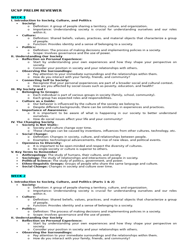 Ucsp Prelim Reviewer | PDF | Society | Sociology