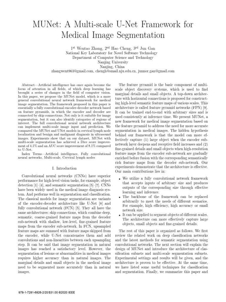 A Multi-Scale U-Net Framework For | PDF | Image Segmentation | Machine ...