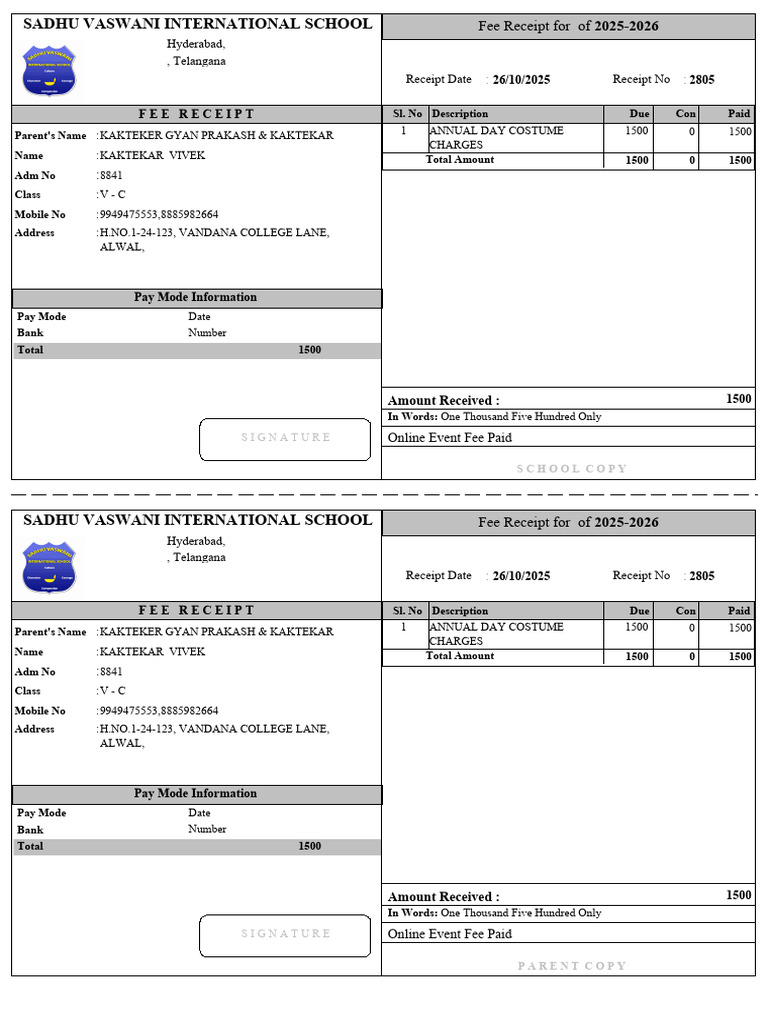 Fee Event Receipt Print | PDF | Business | Payments