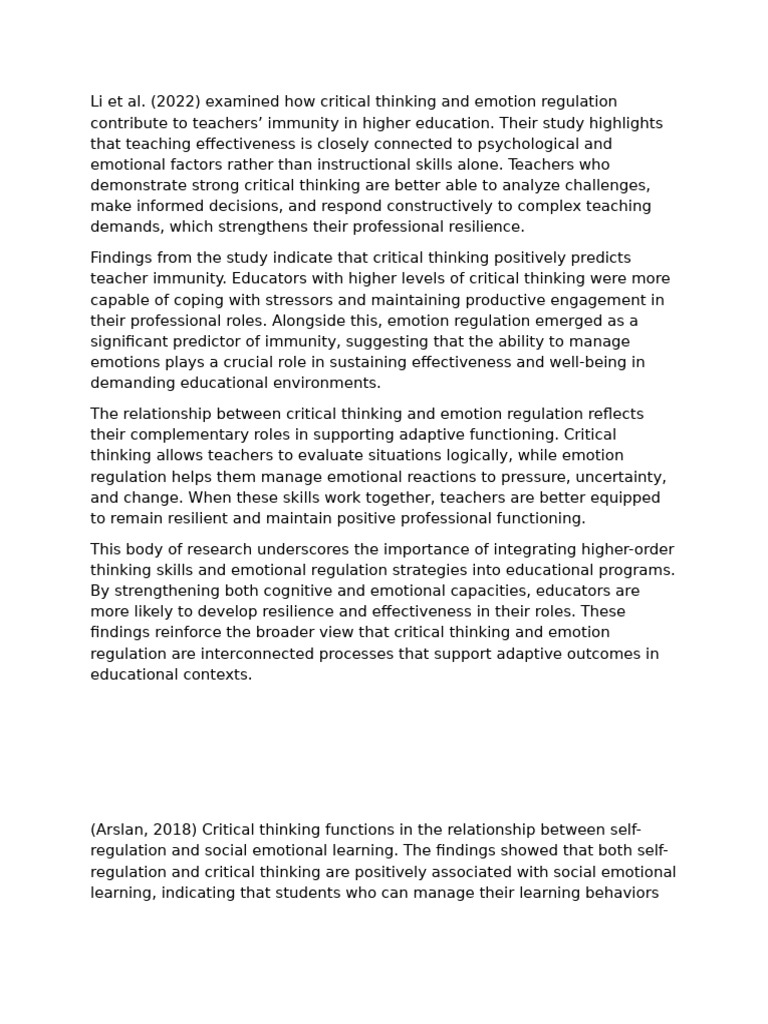 Emotional Regulation RRL | PDF | Critical Thinking | Emotional Self ...