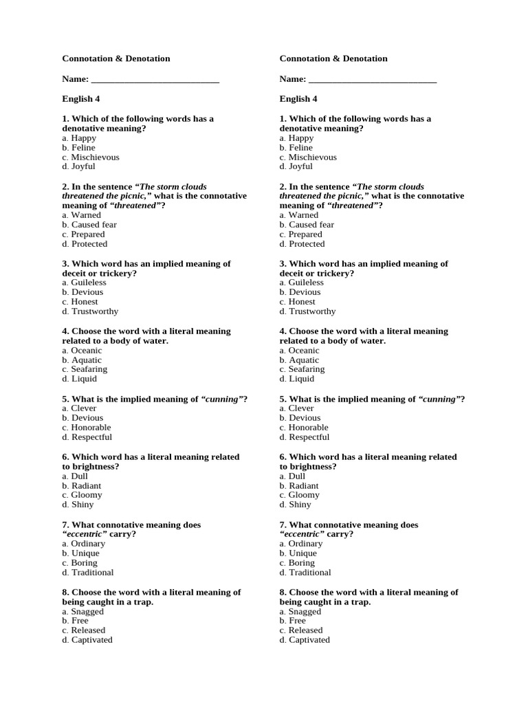 Connotation Denotation Quiz | PDF | Chess Theory | Chess Openings