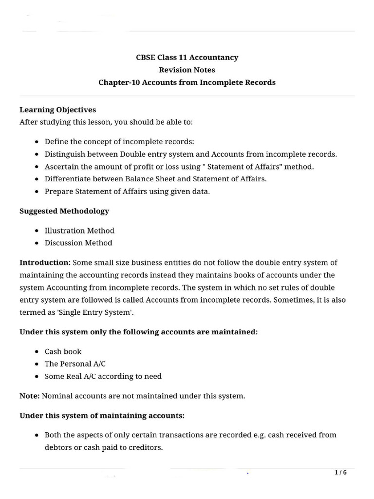 Notes - Incomplete Records | PDF