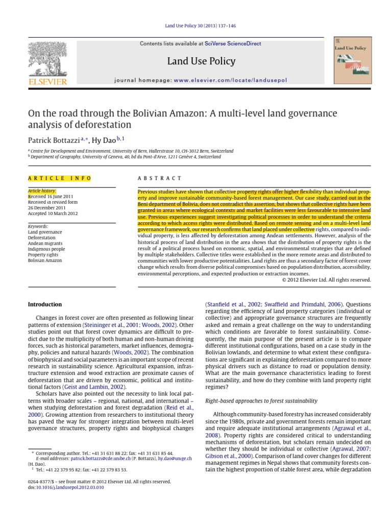 Bottazzi2013 - A Multi-Level Land Governance | PDF | Deforestation ...