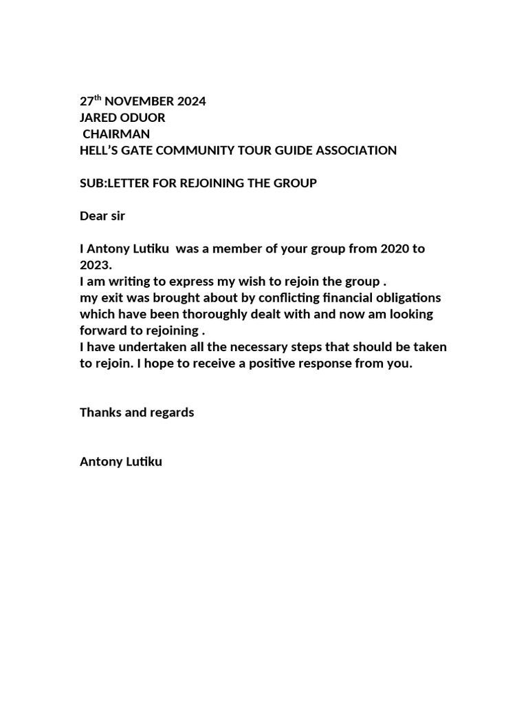 Rejoin Letter | PDF