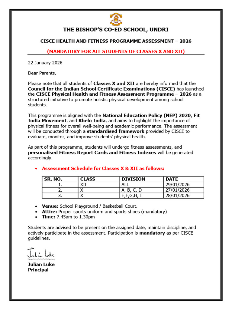 22012026053731cisce Fitness Programme Notice 2026-1 | PDF