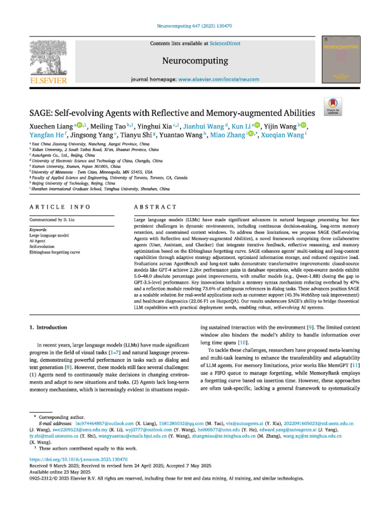 SAGE Self Evolving Agents With Reflective | PDF