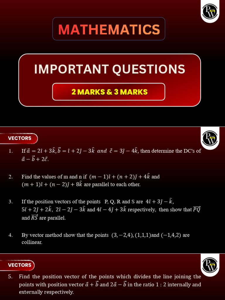 Maths 2 and 3 Marks Part-1 | PDF | Line (Geometry) | Matrix (Mathematics)
