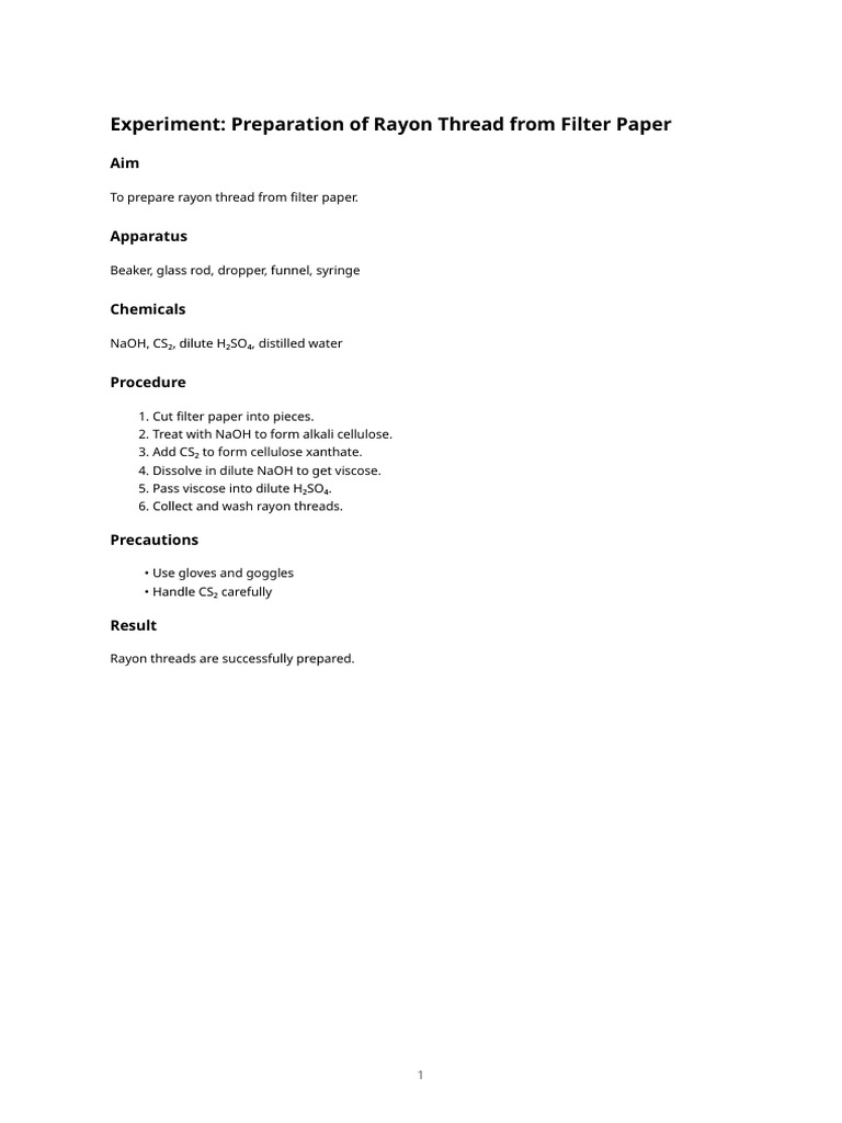 Rayon From Filter Paper - Practical - Lab Record | PDF