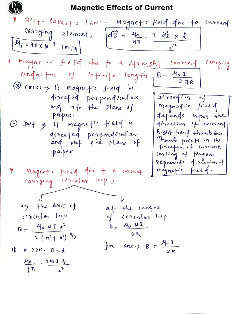 Magnetic Effects of Current Handwritten Notes | PDF