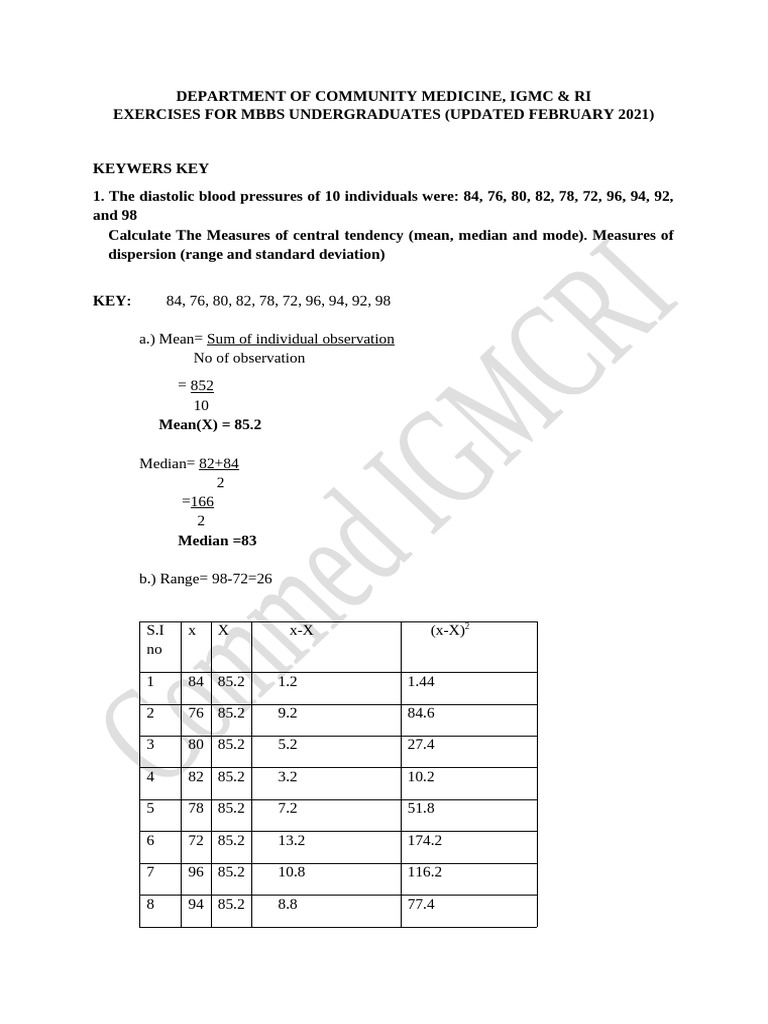 UG - Exercise Key - Feb 2021 | PDF | Sensitivity And Specificity | Medicine