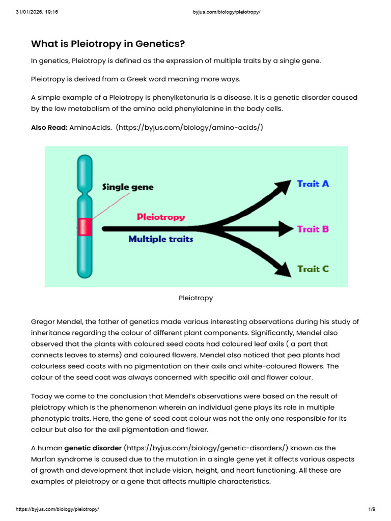 Biology Pleiotropy | PDF | Genetics | Gene