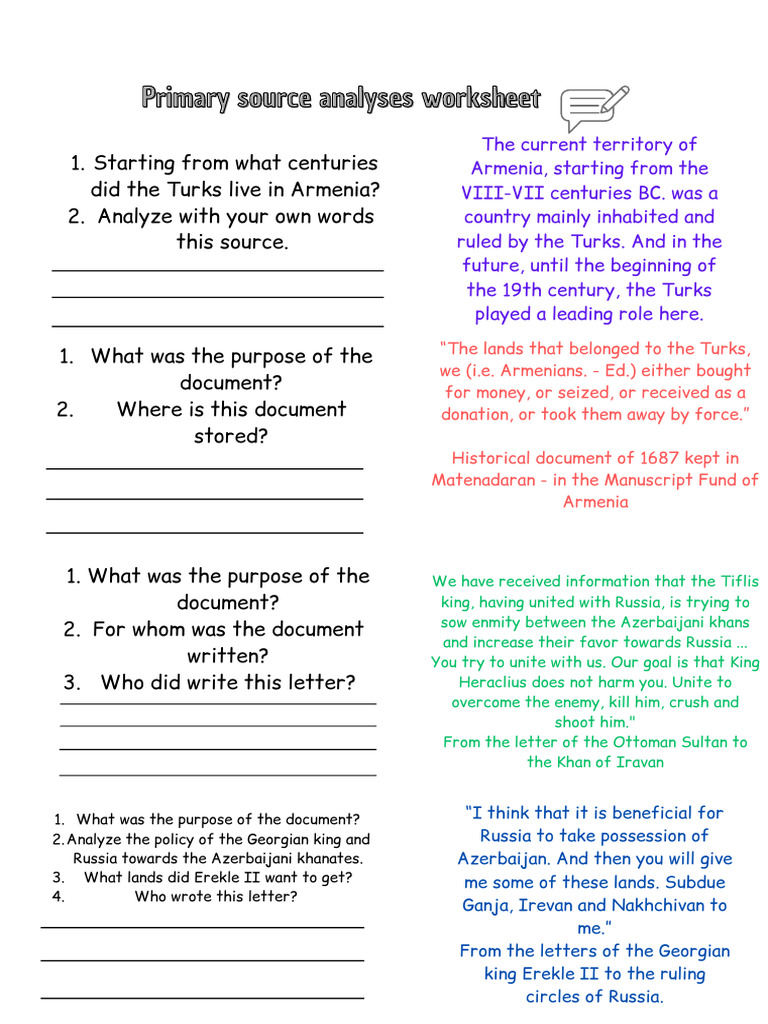 Primary Source Analyses Worksheet | PDF | Caucasus