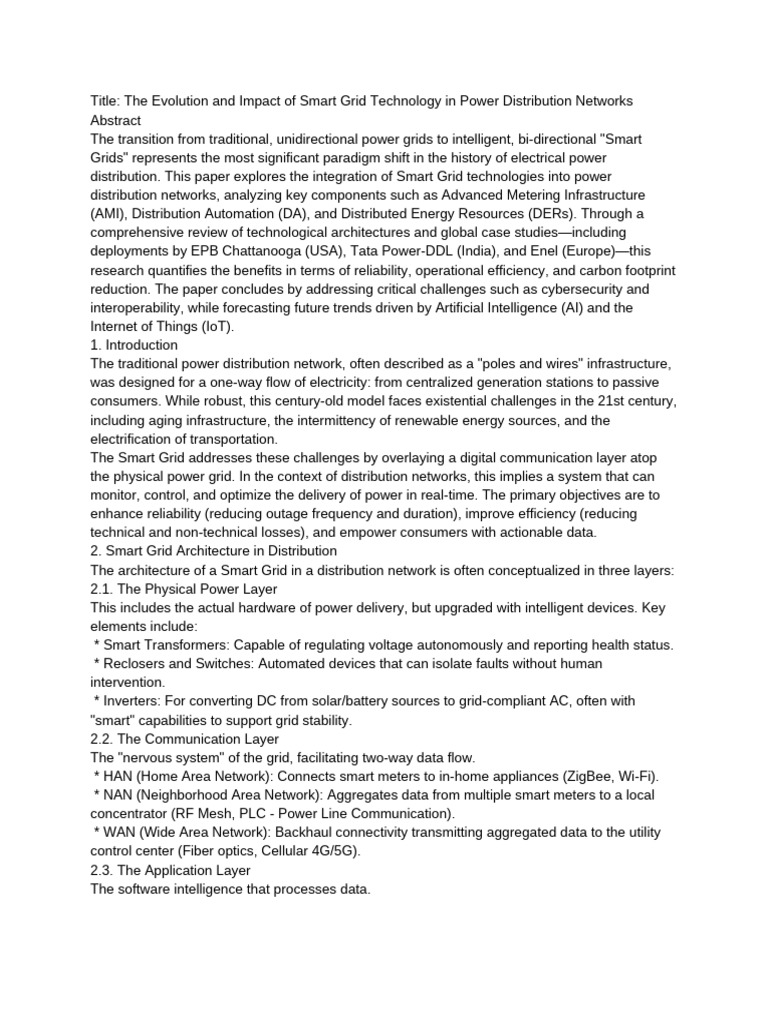 Title - The Evolution and Impact of Smart Grid Technology in Power ...