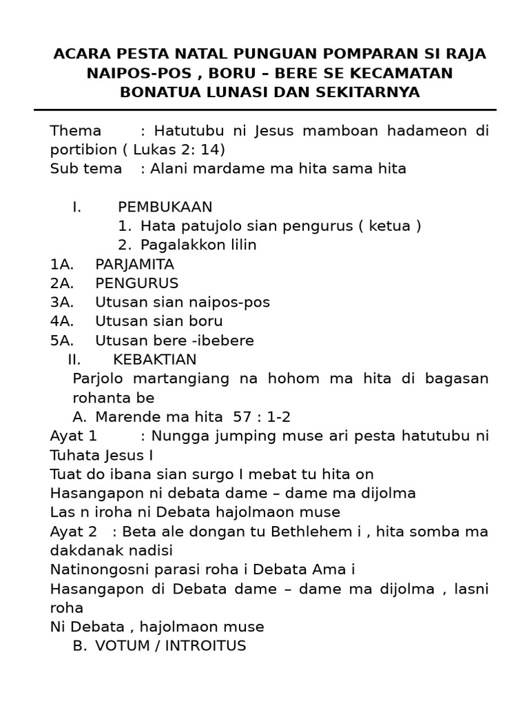 Acara Pesta Natal Punguan Pomparan Si Raja Naipos | PDF